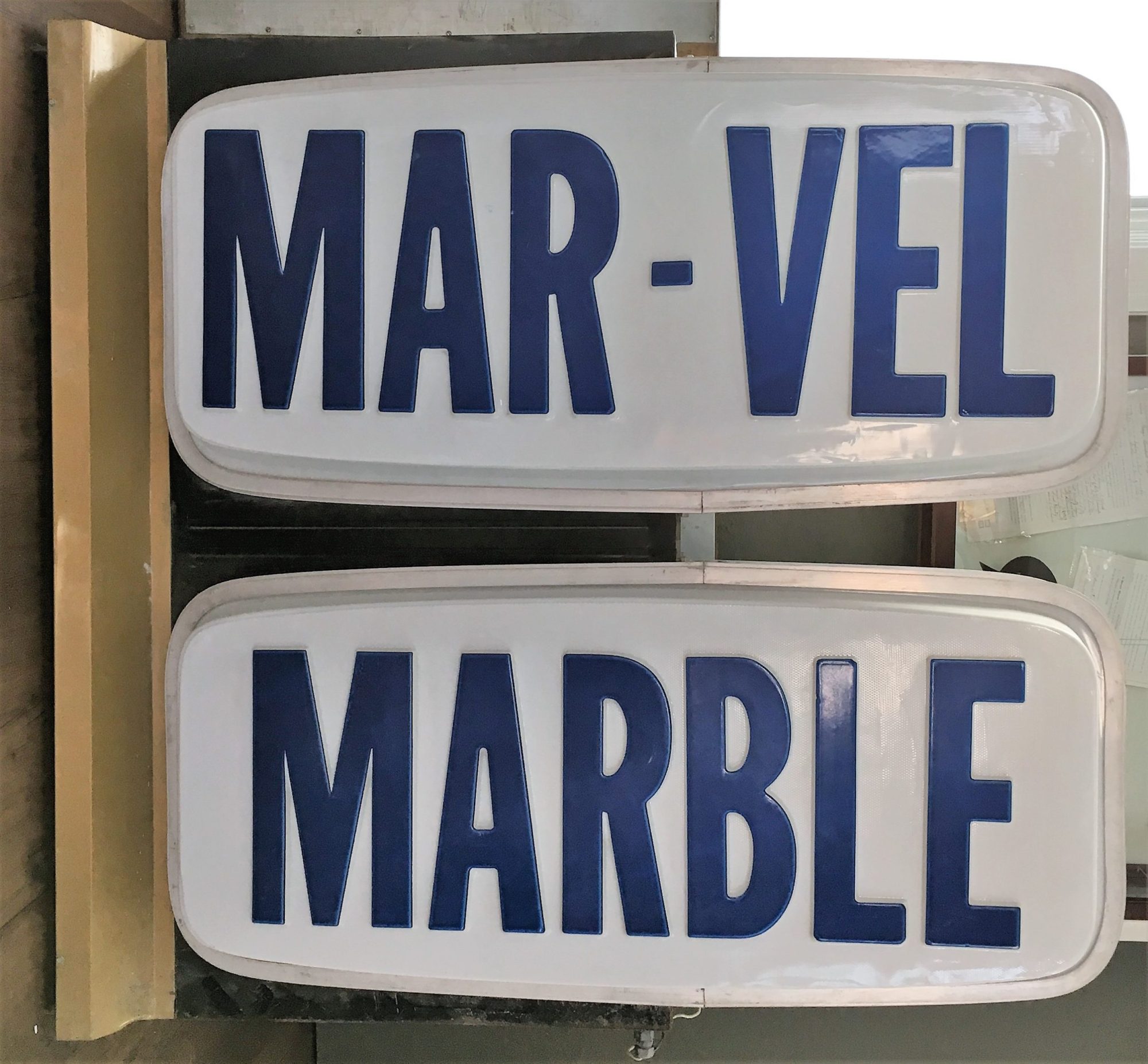 The newly acquired Mar-Vel Marble Sign